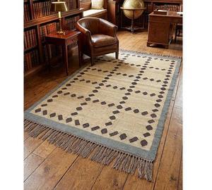 Tapis géométrique en jute et laine tissé à la main |   Tapis de sol rustique style bohème à pompons pour salon et chambre à coucher, décoration intérieure - Product Image 1