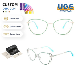 Lunettes optiques pour femmes, montures tendance œil de chat roses, légères, fines, minimalistes, en métal - Product Image 1