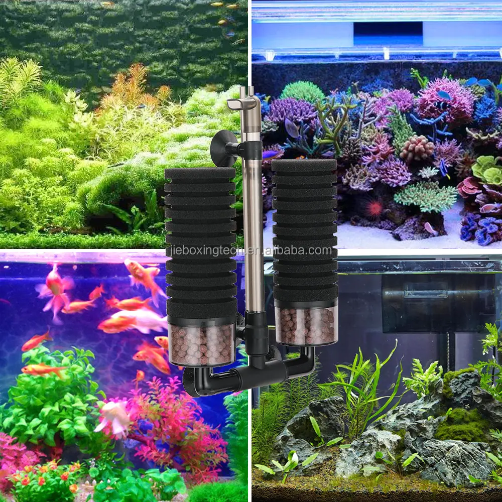 Filter spons biokimia akuarium, pompa udara akuarium Ultra cantik kepala ganda spons Bio Filter busa tangki ikan