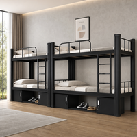 Lit superposé double moderne en métal robuste avec rangement et escalier intégré pour dortoir