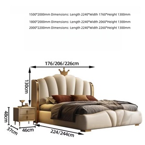 Letto Moderno di Lusso Personalizzabile in Vera Pelle, Struttura Imbottita Queen/King Size, Piattaforma Morbida con Telaio in Legno di Pino Massiccio Santafy - Product Image 5