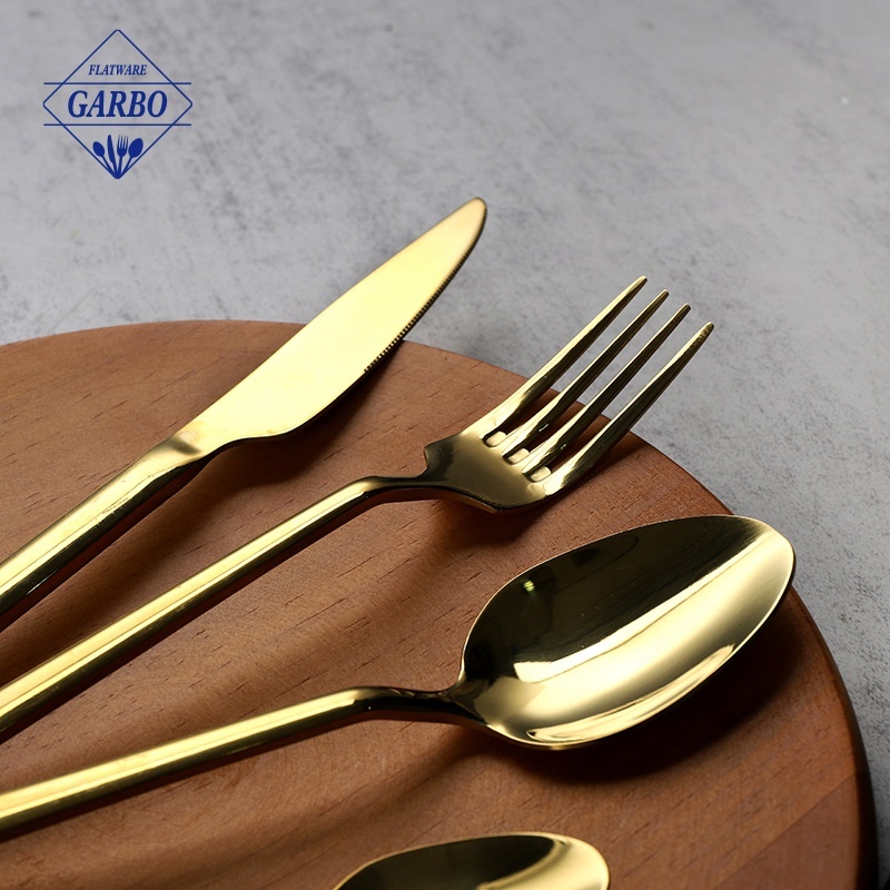 Wholesale 24pcs PVD Champagne Gold Stainless Steel 410/13-0 Cutlery Set Knife Fork Dinner Spoon Tea Spoon for Hotel Restaurant · image 3