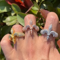 Bague unisexe en laiton plaqué or avec fleur en zircon, style hip-hop européen et américain, unique, tendance, simple, cadeau