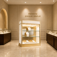 Vitrine à bijoux moderne sur mesure, haute, avec cadre doré, éclairage LED, vitrine en verre pour boutique, vente en gros
