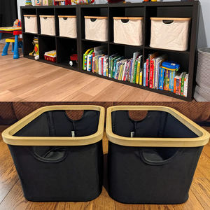 Paniers de rangement noirs pour l'organisation, bacs de rangement en tissu, paniers de rangement pliables avec poignées en bambou pour étagères et placard - Product Image 4