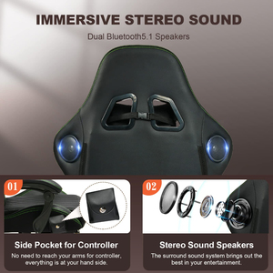 La chaise de joueur inclinable colorée peut ajouter une chaise de jeu de massage Rgb en cuir PU Predator Racing Chair avec repose-pieds et haut-parleurs - Product Image 3