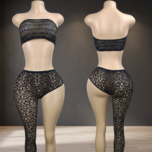 W.E.Club Women's Adult Clothing Tube Top One-Leg Two-Piece Suit Ballroom Fishnet Exotic Dancewear Outfit Polyester/Rayon - Product Image 3
