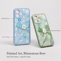 Coque de téléphone iPhone 17 Pro en TPU souple avec strass, motif floral, nœud en cristal, imprimé floral, mignonne et scintillante, vente en gros usine