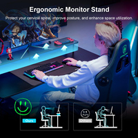 Table de jeu au design moderne et luxueux Support pour moniteur de table de jeu d'ordinateur avec lumières LED de 55 pouces et prise de courant Facile à assembler