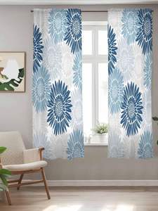 Rideaux <span class=keywords><strong>Bleu</strong></span> Gris Tournesols pour Chambre à Coucher, Rideaux de Fenêtre Bohème Vintage à Motifs Floraux Rustiques, Voiles de Cuisine à Fleurs, 2 Panneaux - Product Image 3