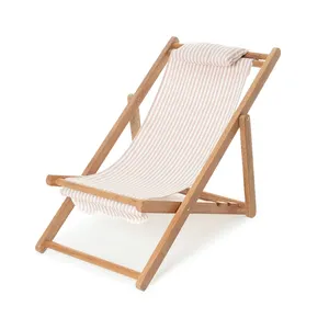 Personalised Custom Pink Premium Foldable Wooden Beach Lounge Chair Outdoor Retro Folding Reclining Kid Beach Chair For Children