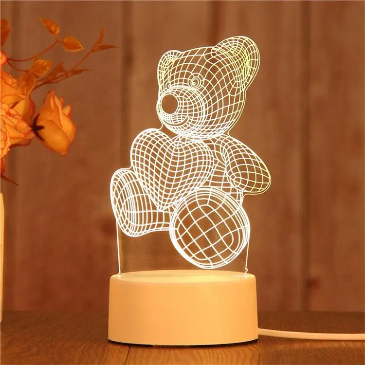 Newish Lampu Meja Akrilik LED Anak-anak, Lampu Malam Natal Ilusi 3D Kreatif DIY