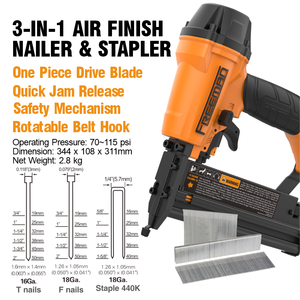 <span class=keywords><strong>Freeman</strong></span> 3 en 1 calibre 18 <span class=keywords><strong>clavadora</strong></span> neumática Brad 16 GA T50 pistola de clavos con acabado de aire y grapadora de la serie 90 - Product Image 2