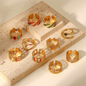 Nuevo Anillo Geométrico de Moda para Mujer, Chapado en Oro de 18K y Rodio, de Acero Inoxidable, con Goteo de Color, Joyería con Logotipo Personalizado - Product Image 5