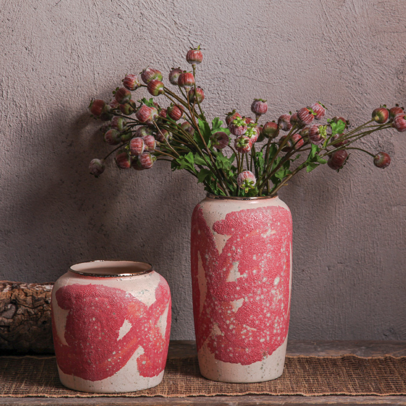 Home Decor Luxury Rustic Design Large Floor Ceramic Vase Antique Pink Porcelain Vase