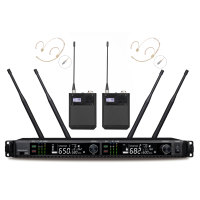 Mikrofon Nirkabel Genggam ADX400 Dual Channel UHF PLL Baterai AA Konektor XLR Bandwidth 640-690MHz Jangkauan 150M Portabel Hitam