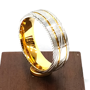Tg 8mm Damascus vòng thép cho nam giới màu vàng <span class=keywords><strong>tungsten</strong></span> carbide <span class=keywords><strong>Inlay</strong></span> hai vật liệu trang sức bên món quà - Product Image 1