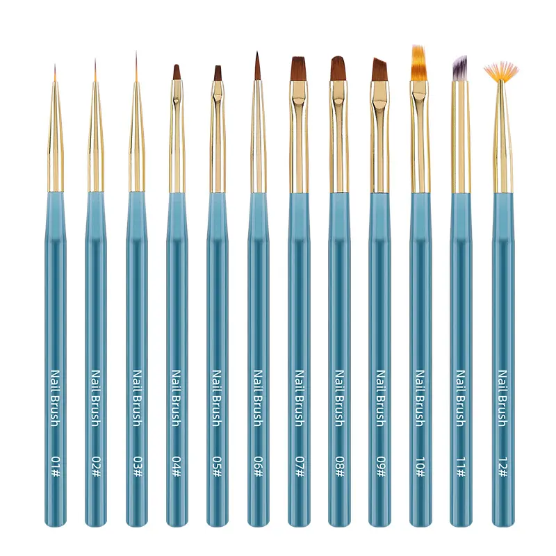 Pinceaux à ongles professionnels 12 pièces, ensembles de pinceaux d'art pour ongles bleus, vernis à ongles en Gel UV, stylo de peinture de dessin de beauté, outils de manucure