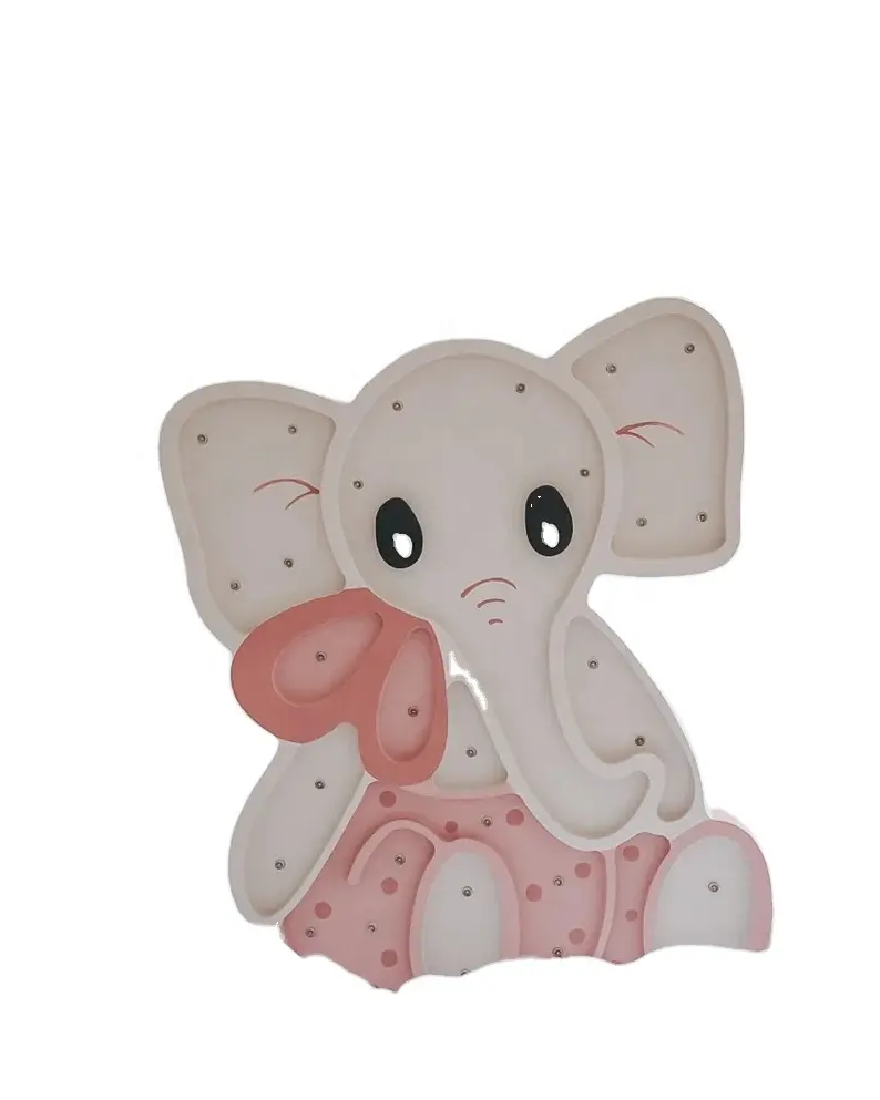High quality supply custom seated Pink Elephant wooden baby night light