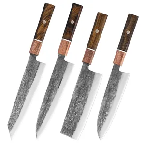 Pisau koki tempaan 4 pcs, pisau dapur dengan gagang kayu oktagonal 5cr15 baja tahan karat Kiritsuke Santoku Nakiri