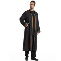 Vêtements pour hommes musulmans Saudi Jubba Thobe Islamique Ramadan Noir Abaya Broderie Devant Ouvert Robe en coton Robe Caftan pour hommes Dubai