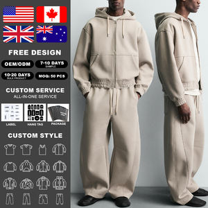 Ensemble sweat-shirt à capuche zippé et pantalon de survêtement ample pour homme KIingSen, de haute qualité, OEM, en tissu éponge, pour l'hiver, streetwear épais - Product Image 1