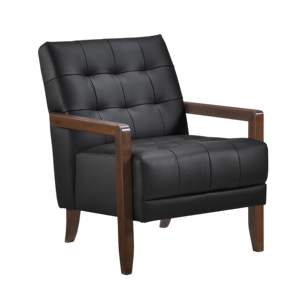 Sofá de acento reclinable de estilo moderno DB, 1 pieza, muebles de madera con acabado de nogal, detalle tapizado de cuero negro para el hogar y la Oficina - Product Image 1