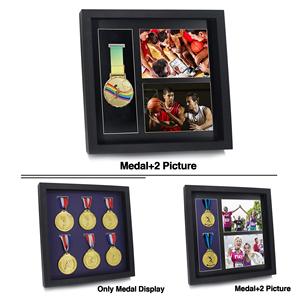 <strong>Large</strong> 12x12 Black Shadow <strong>Frame</strong> Display Case for 6 Medals UV <strong>Printed</strong> for Runners and All Sports - Product Image 2