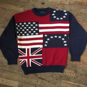 OEM ODM Custom Logo Mens American <strong>UK</strong> Flag Jacquard Knitted Standard <strong>Wool</strong> Sweater Crew Neck Long Sleeve Autumn Casual Pullover - Product Image 1