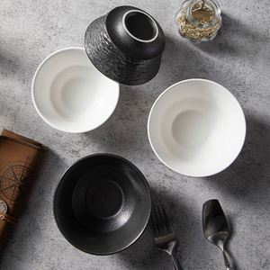 Elegant Ceramic Porcelain Bowls Frost Eco-Friendly Matte <b>Black</b> Glaze 400/600ml Capacity Japandi Style Deep Soup Salad Bowls - Product Image 3