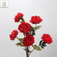 Kedatangan Baru Bunga Peony Buatan PU Berkualitas Tinggi Tangkai Tunggal 62cm Sentuhan Realistis 12cm Merah Muda Muda Merah Segar Dekorasi Pernikahan