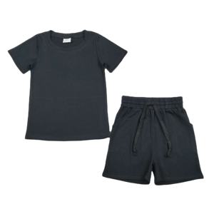 Conjunto de Ropa Casual de 2 Piezas para Bebé Niño, Camiseta y Pantalones Cortos de Algodón Negro con Estampado RTS, Tela de Lana - Product Image 1