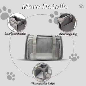 Bolsa de transporte de mascotas de doble hombro transpirable Oxford de gran capacidad, nueva bolsa de viaje portátil de diseño cuadrado plegable a la moda para gatos - Product Image 5