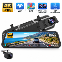 10 inç dokunmatik ekran araba ayna kamera 4k wifi gps dash kamera doble camara ayna araba dvr'ı çift lens ön ve arka 4k dashcam