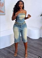 Ensemble de jeans streetwear d'été 6299 pour femme : haut court frangé et short en jean taille haute