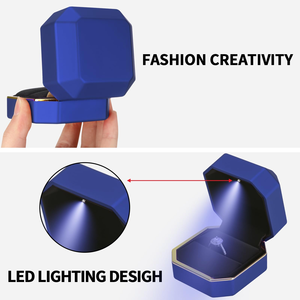 High-Grade Octagonal LED Light Luminous Jewelry <b>Box</b> with Square Pattern for Wedding <b>Rings</b> Necklaces Pendants Bracelets Packaging - Product Image 3