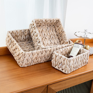 Panier de rangement rectangulaire en jacinthe d'eau tressée fait main Bobai, blanc, pour aliments, cosmétiques et bureau - Product Image 5