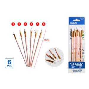 Set di pennelli in Nylon 6 pezzi per pittura acrilica ad acquerello di varie dimensioni capelli piatti bianco legno legno bianco albero di plastica - Product Image 1