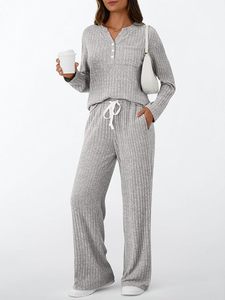 Conjunto de 2 piezas de punto acanalado cepillado para mujer, otoño-invierno 2026, suelto, de manga larga, con pantalón, chándal, venta al por mayor - Product Image 6