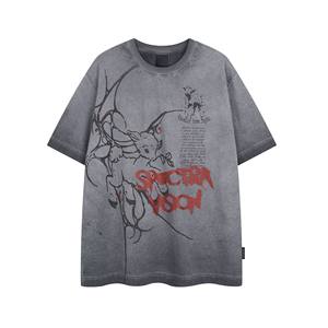 Wholesale High Quality Summer New Vintage Streetwear Heavyweight <b>Washed</b> Colorful Print Short Sleeve T-Shirt for <b>Men</b> - Product Image 2