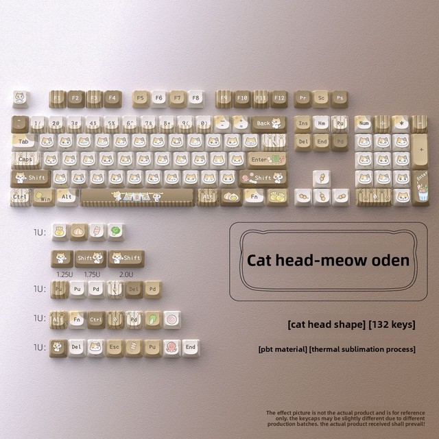 In Stock Wholesale Miaos Oden Cat Head Keycaps Full Set 125 Keys Universal English Small Thermal Sublimation Keyboard Gorras
