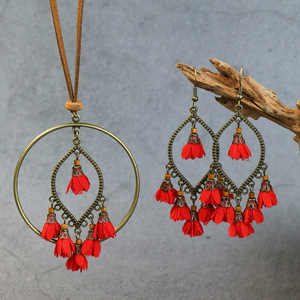 Ensemble collier et boucles d'oreilles géométriques bohèmes en alliage plaqué bronze antique, bijoux de fête pour femmes - Product Image 3