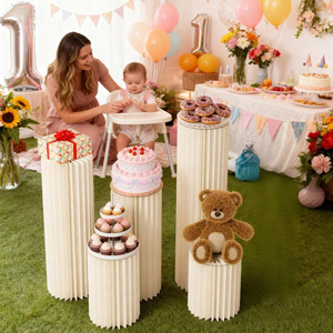 Pilier de table à dessert pliable cylindrique <span class=keywords><strong>pour</strong></span> mariage, colonne romaine en origami, ornements de fenêtre, support de gâteau d'anniversaire réglable - Product Image 4