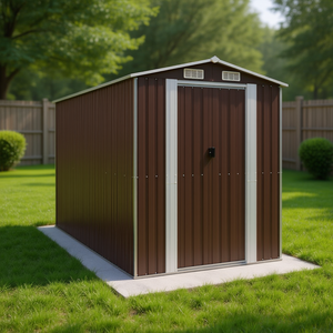 โรงเก็บของในสวนเหล็กชุบสังกะสีสีน้ำตาลเข้ม ขนาด 75.6x173.2x87.8 นิ้ว สำหรับจัดเก็บ - Product Image 2