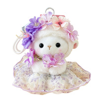 Adorable poupée en peluche mouton en polyester et coton PP, avec robe à motifs floraux, pendentif, cadeau pour filles, ornement de dessin animé