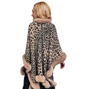Women Leopard Open Front Faux Fur <b>Shawl</b> Wraps Winter Warm Warp Knitted Collar Cloak for Dinner Cold Weather Outdoor - Product Image 3