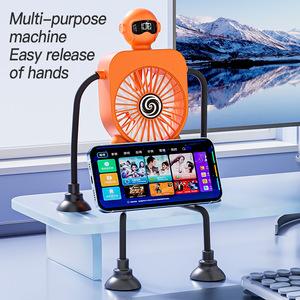 <b>Mini</b> <b>Fan</b> With Digital Display <b>USB</b> Powered Desktop Suction Cup Mount Orange Color 7 9.9 In Blade Diameter - Product Image 1