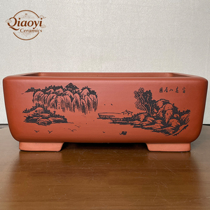 Grande Vaso da Bonsai Rettangolare Retrò in Argilla Viola <span class=keywords><strong>di</strong></span> Yixing Non Smaltata per Esterni con Pittura Paesaggistica Decorativa Vaso da Giardino per Casa - Product Image 1