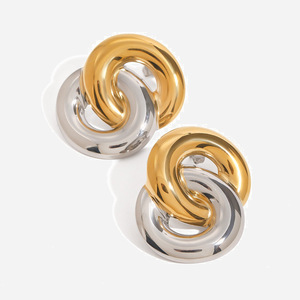 Geometric <b>Cuff</b> <b>Earrings</b> Stainless Steel Gold <b>Silver</b> Twisted Oval Design Fashion Jewelry - Product Image 1