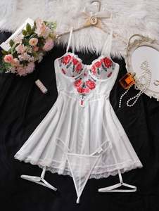 B128 Embroidery Lingerie Bridal Bodycon <b>Nighties</b> Elegant Girl Dress Lace Floral Decoration Nightgown - Product Image 4